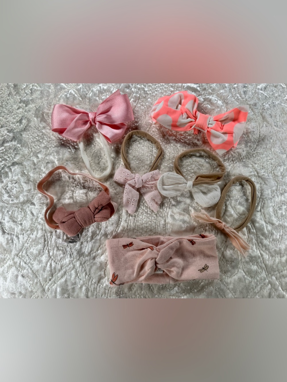 Set of 7! Pink Bow & Headband Set - Soft Pink and Coral Styles